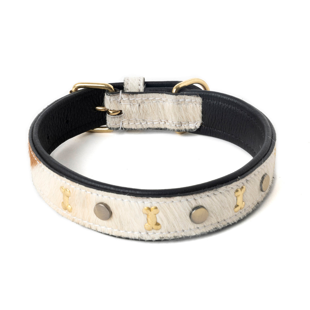 Prairie Paws Studded Hairon Dog Collar in Brown & White