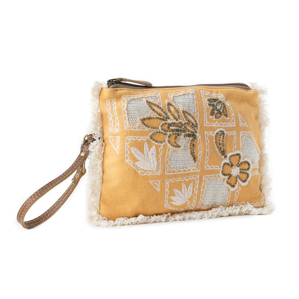 Amber Harvest Embroidered Pouch in Sunshine Tan - Myra USA
