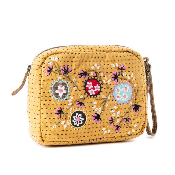 Daisy Pop Woven Pouch in Marigold Yellow - Myra USA
