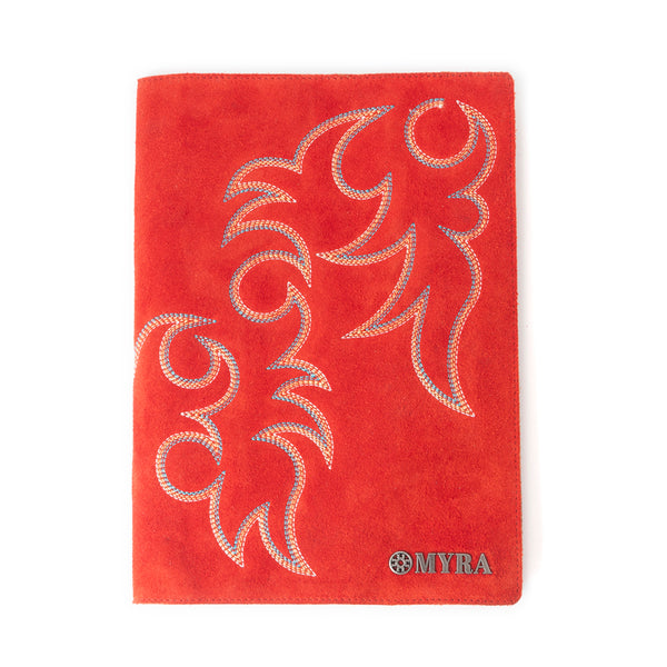 Texas Blaze Embroidered Leather Diary in Scarlet Red - Myra USA