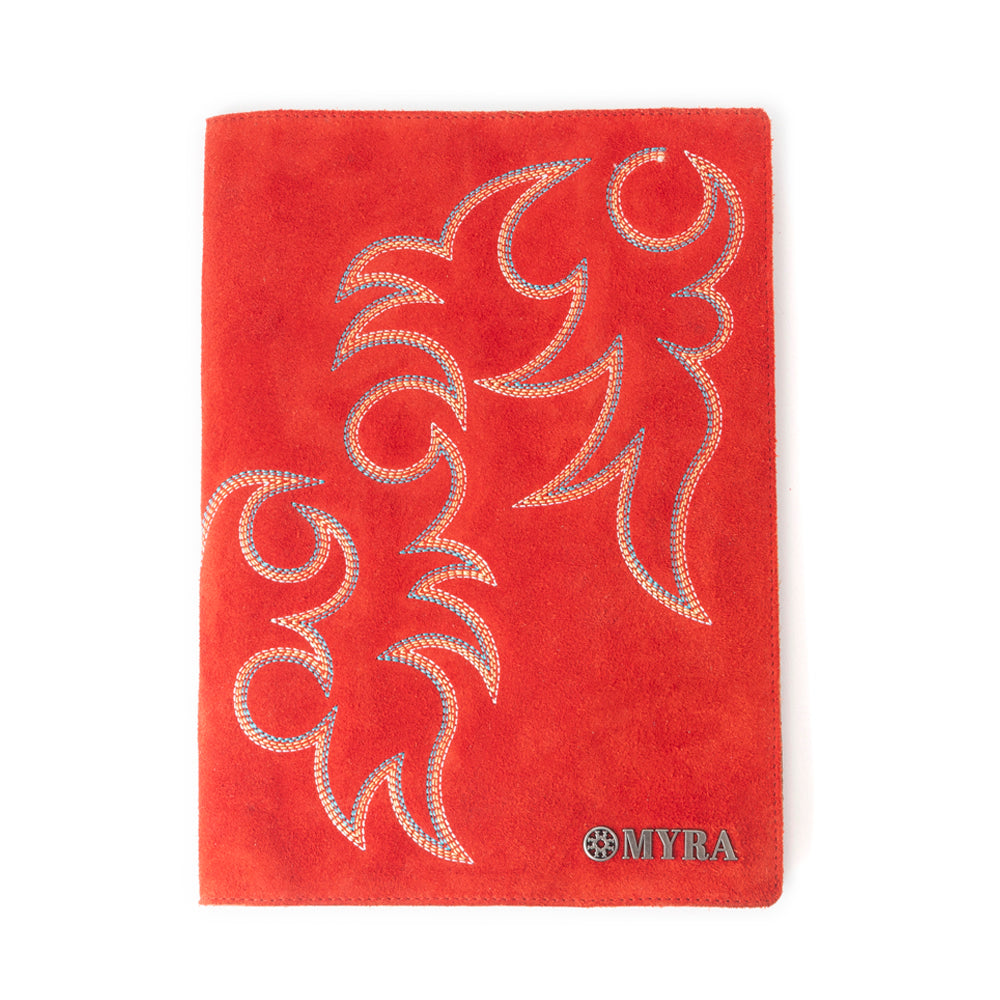 Texas Blaze Embroidered Leather Diary in Scarlet Red