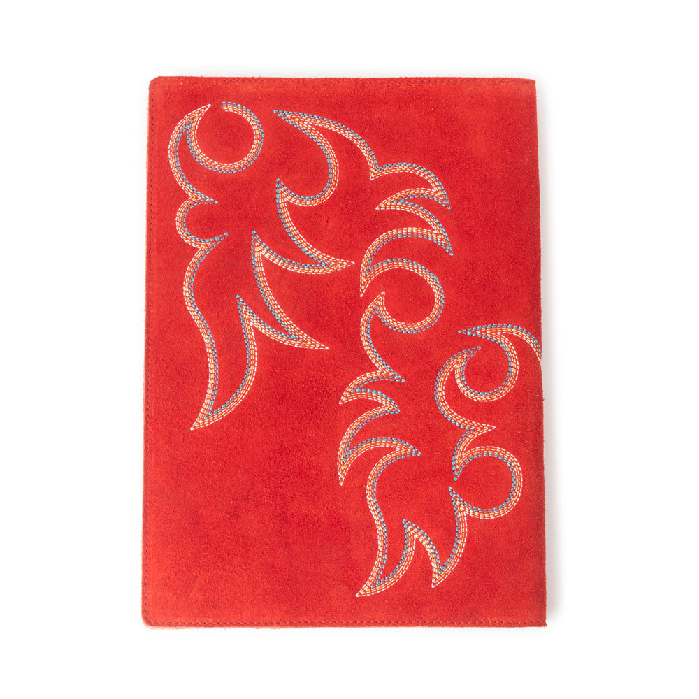 Texas Blaze Embroidered Leather Diary in Scarlet Red