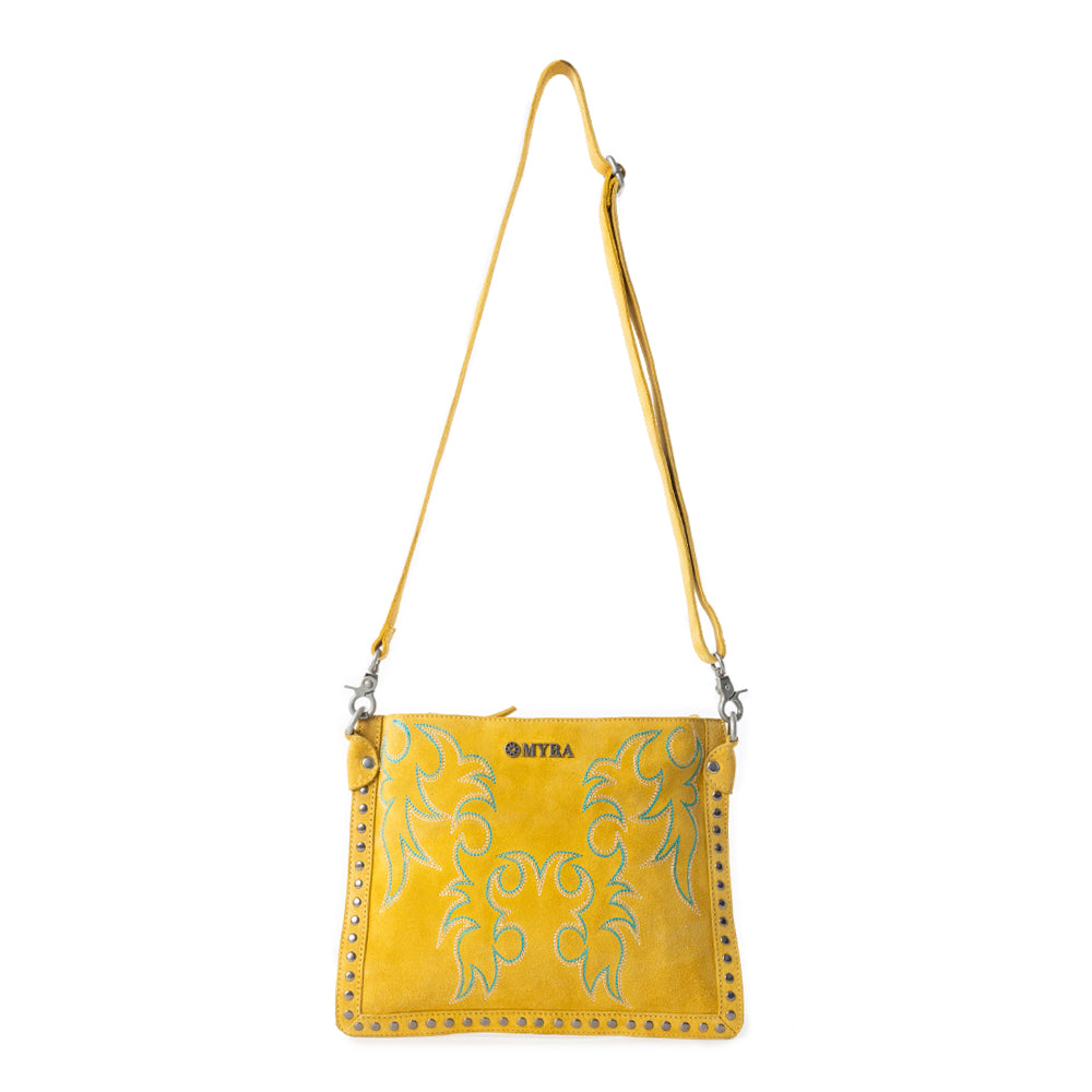 Texas Rose Western Embroidered Leather Bag in Yellow