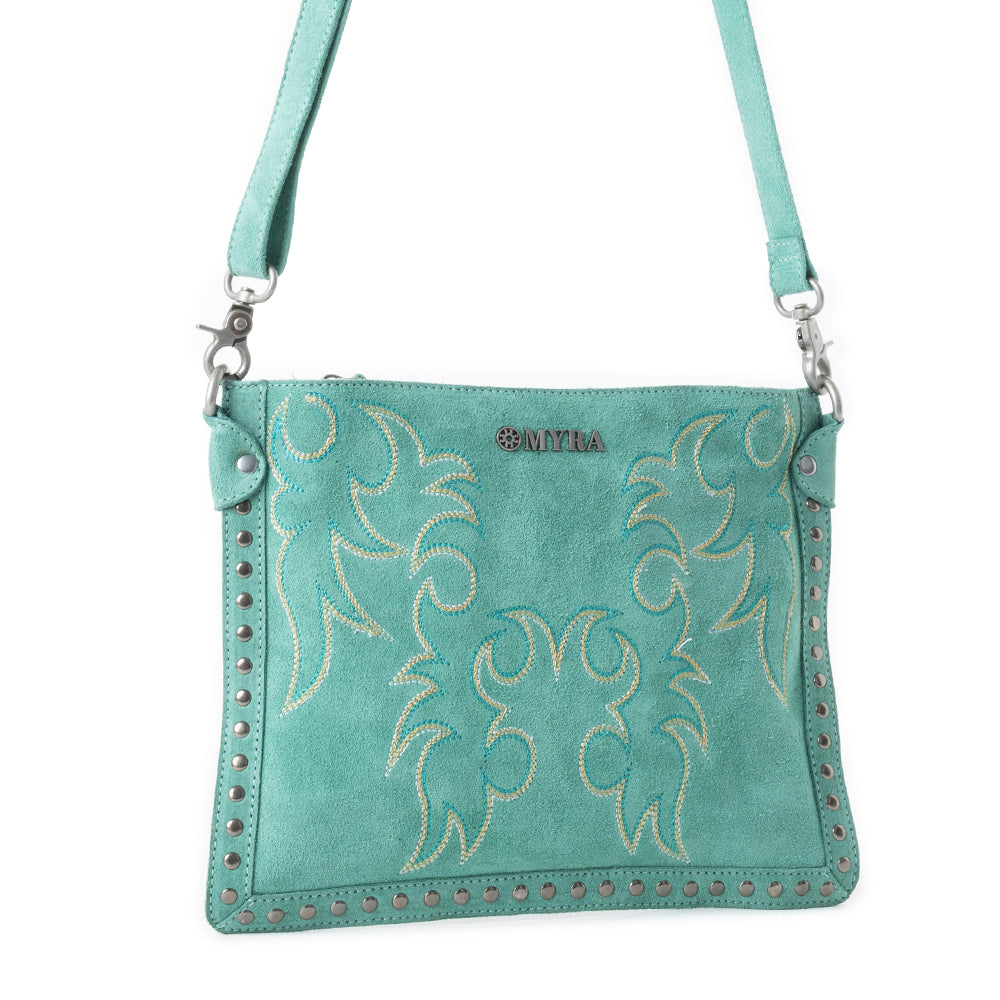 Texas Rose Western Embroidered Leather Bag in Turquoise - Myra USA