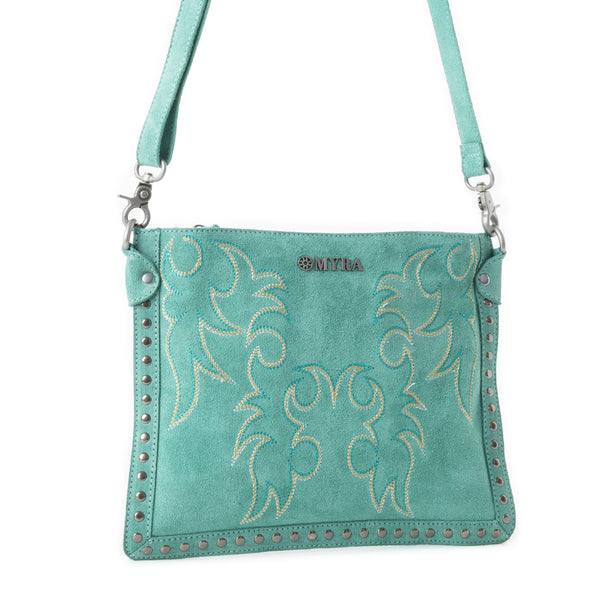 Texas Rose Western Embroidered Leather Bag in Turquoise - Myra USA
