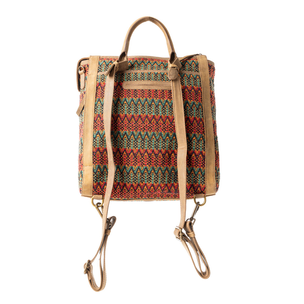 Terracotta Trails Rug Leather Backpack in Desert Sage