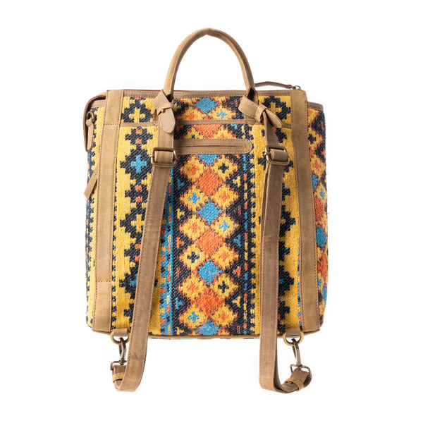 Navajo Loom Rug Leather Backpack in Desert Amber - Myra USA