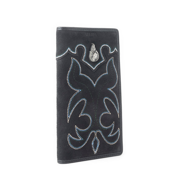 Ravenhide Embroidered Leather Wallet in Coal Black - Myra USA