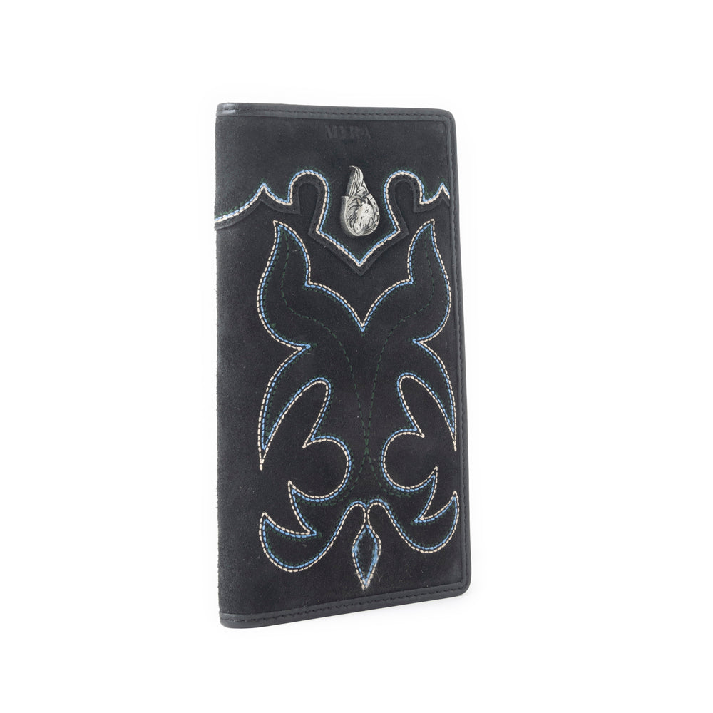 Ravenhide Embroidered Leather Wallet in Coal Black