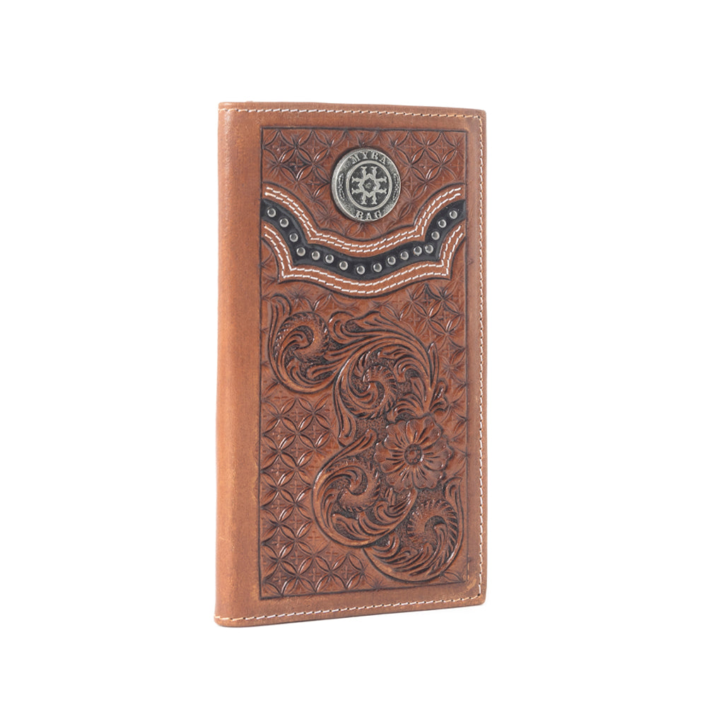 Crest Ridge Handtooled Leather Wallet in Copper Tan