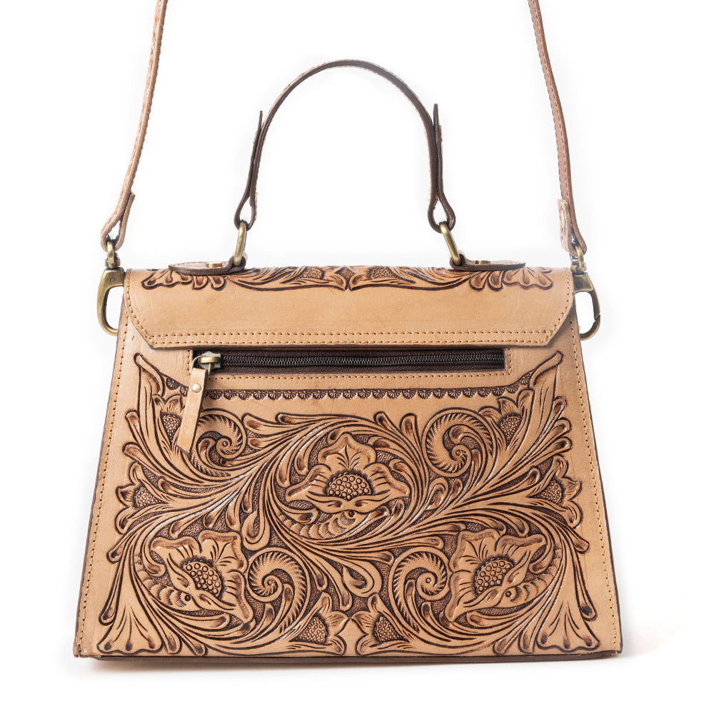 Savannah Scroll Handtooled Leather Bag in Brown