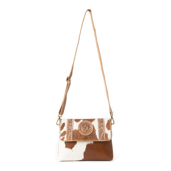 Dustland Trails Handtooled Bag in Desert Hide & Snow Drift - Myra USA