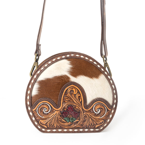 Rosemark Handtooled Round Bag in Canyon Hide & Soft Cream