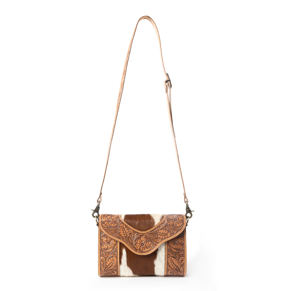Copper Charm Handtooled Bag in Earthen Hide & Whisper White - Myra USA
