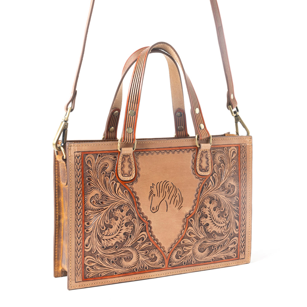 Savanna Ember Handtooled Concealed Carry Bag in Caramel