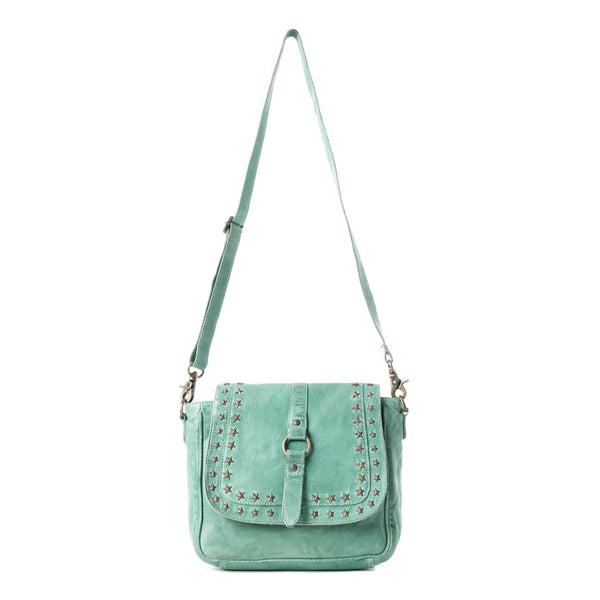 Western Scout Leather Crossbody Bag in Turquoise - Myra USA