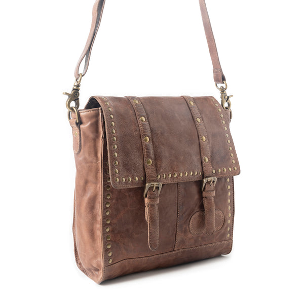 Western Rune Leather Crossbody Bag in Dark Brown - Myra USA