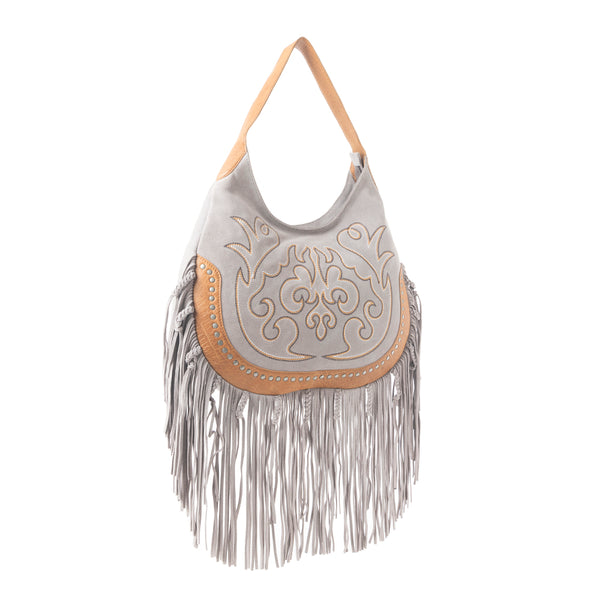 Sage Whisper Fringe Leather Bag in Pearl White - Myra USA