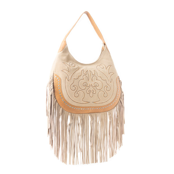 Sage Whisper Fringe Leather Bag in Beige - Myra USA