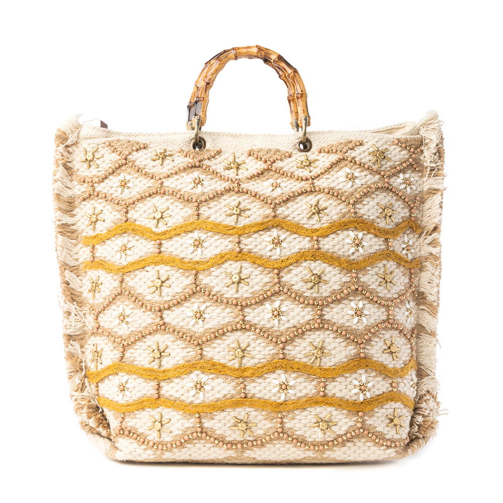 Myra Solana Weave Hand Embroidered Tote Bag in Sunlit Glow