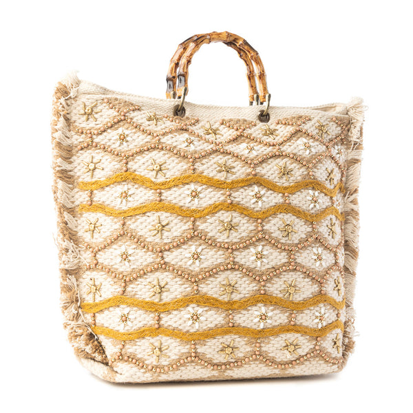 Myra Solana Weave Hand Embroidered Tote Bag in Sunlit Glow - Myra USA