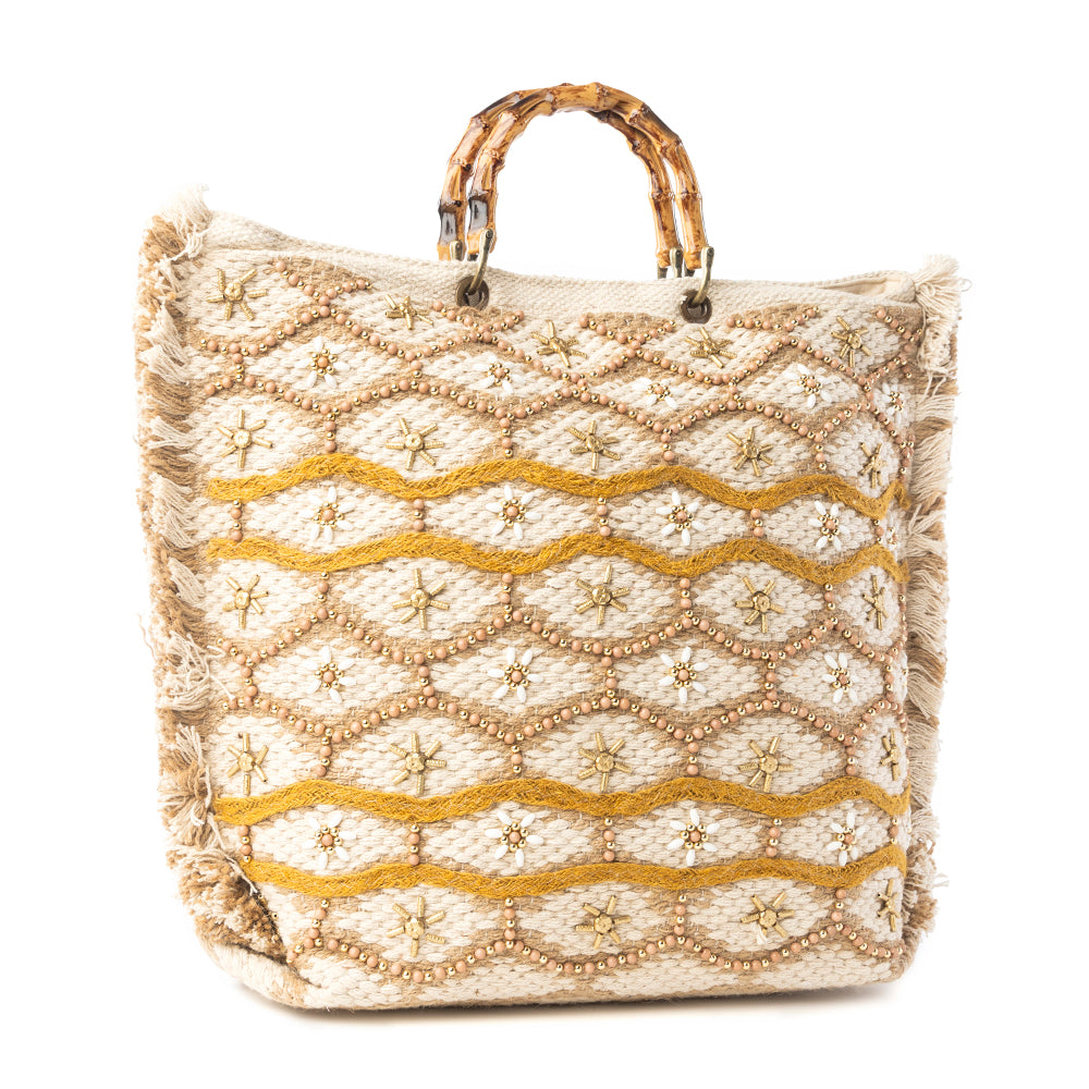 Myra Solana Weave Hand Embroidered Tote Bag in Sunlit Glow