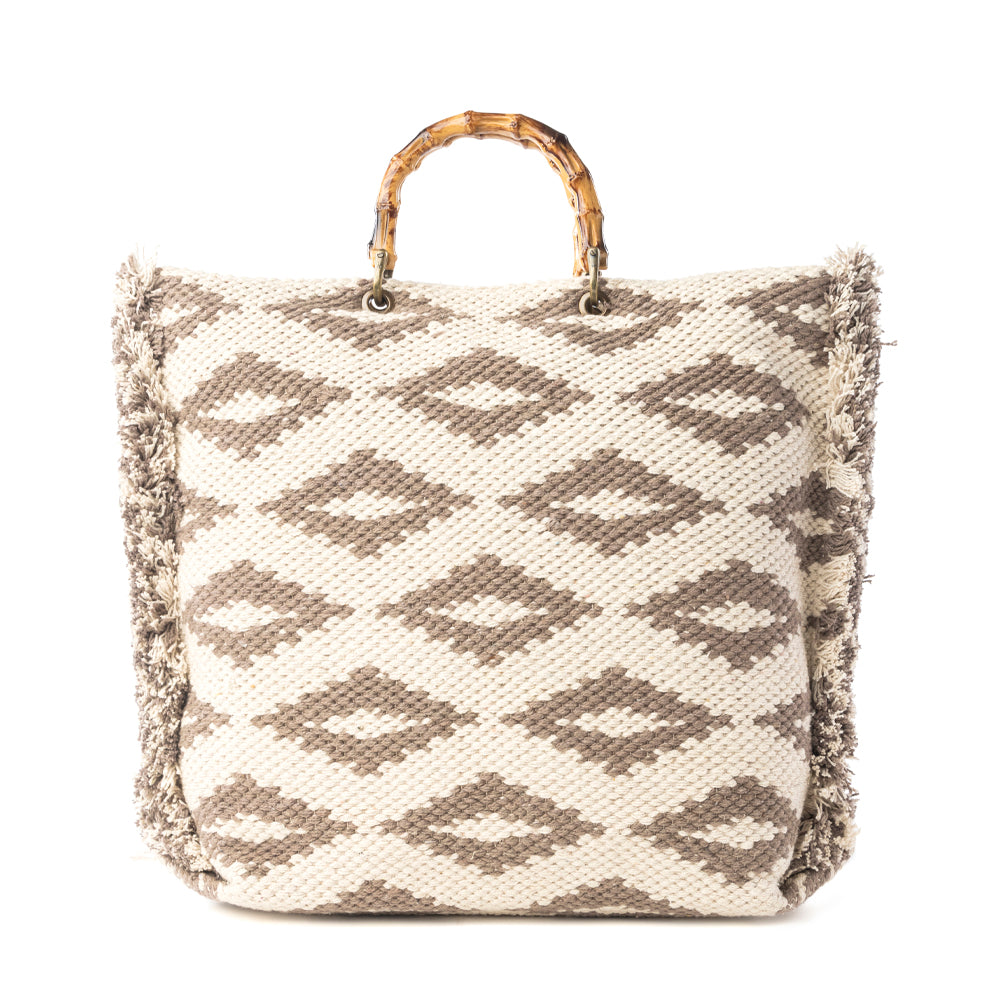 Myra Harvest Dune Hand Embroidered Tote Bag in Misty Taupe