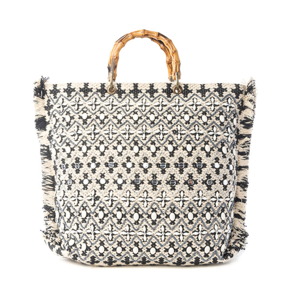 Myra Starlit Loom Hand Embroidered Tote Bag in Twilight Sand - Myra USA