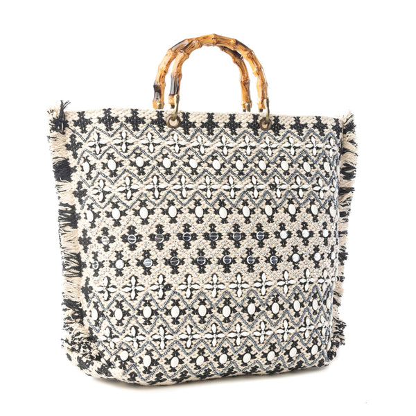 Myra Starlit Loom Hand Embroidered Tote Bag in Twilight Sand - Myra USA