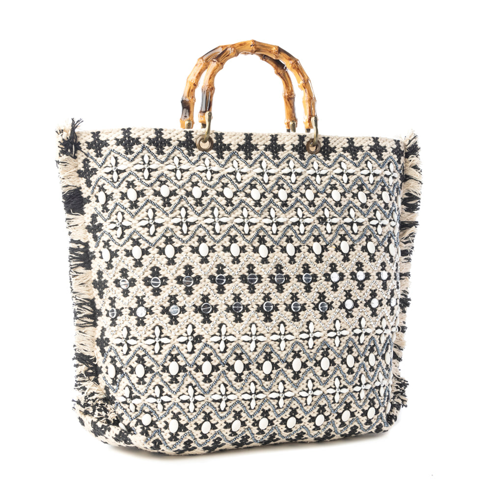 Myra Starlit Loom Hand Embroidered Tote Bag in Twilight Sand