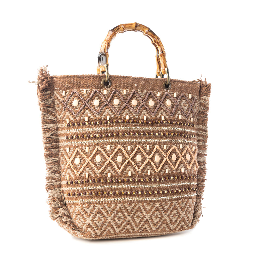 Myra Mesa Pioneer Hand Embroidered Tote Bag in Amber Grain - Myra USA