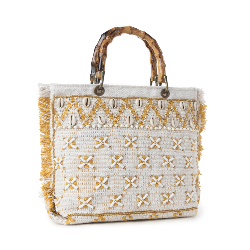 Myra Sunset Creek Embroidered Small Bag in Coastal White - Myra USA