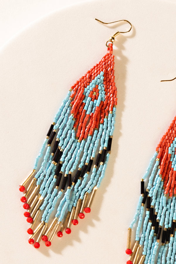 Zuni Blaze Fringe Earrings in Cyan Desert Flame - Myra USA