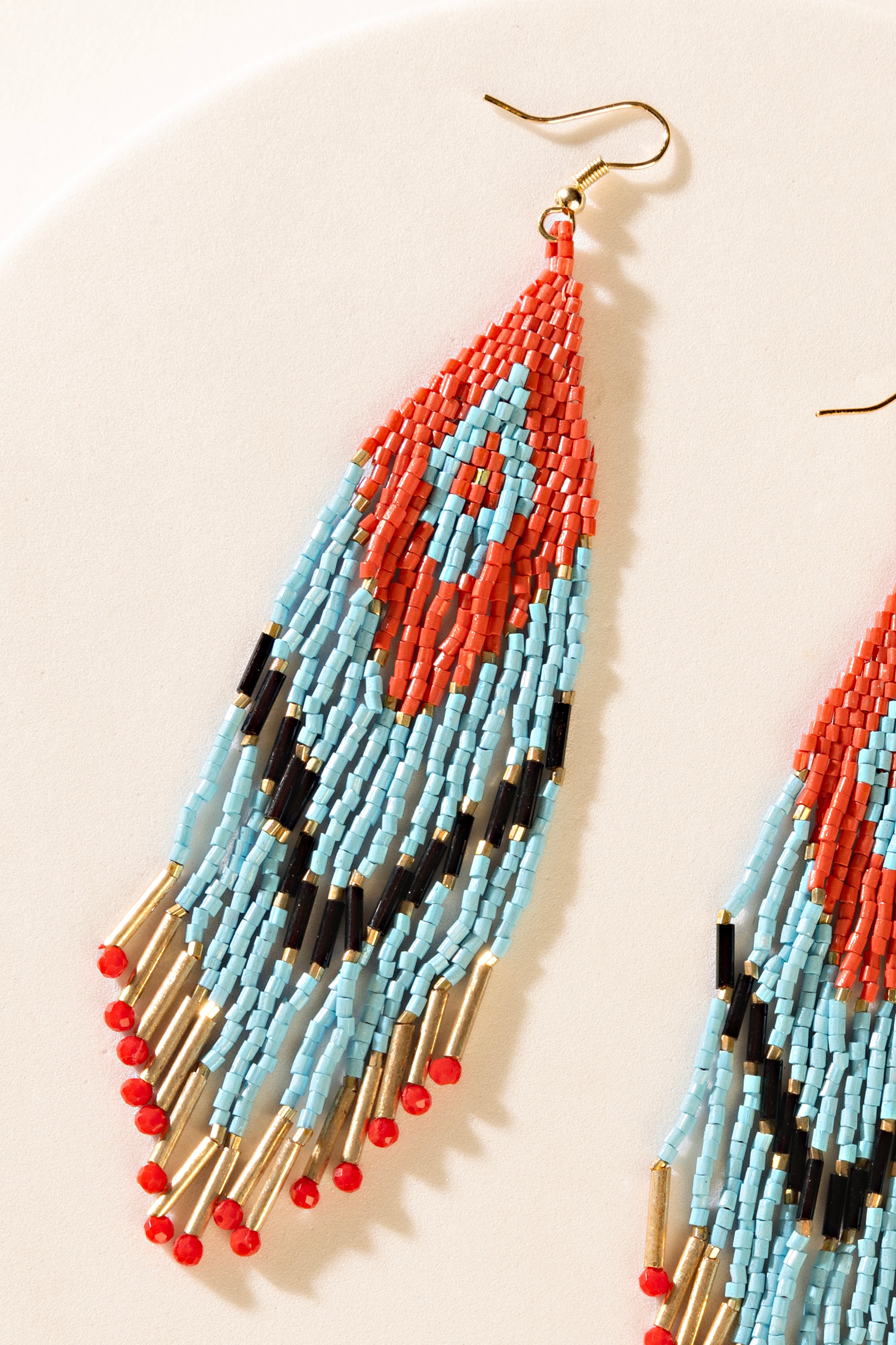 Zuni Blaze Fringe Earrings in Cyan Desert Flame