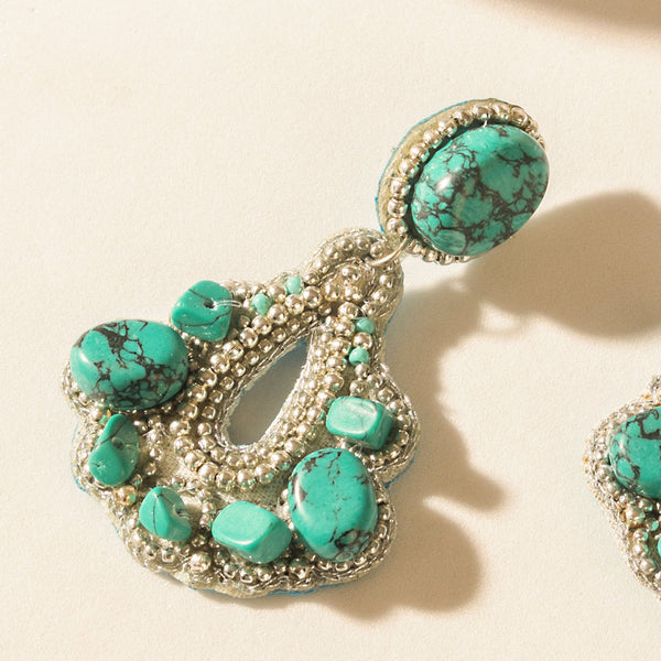 Sonoran Stone Halo Earrings in Desert Aqua - Myra USA