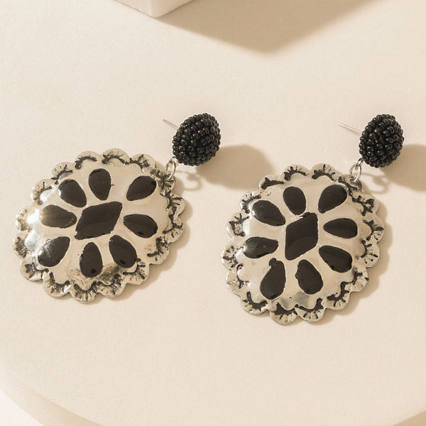 Midnight Rosette Earrings in Starry Black