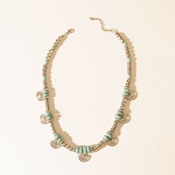 Santa Fe Moon Medallion Necklace in Dusty Silver - Myra USA