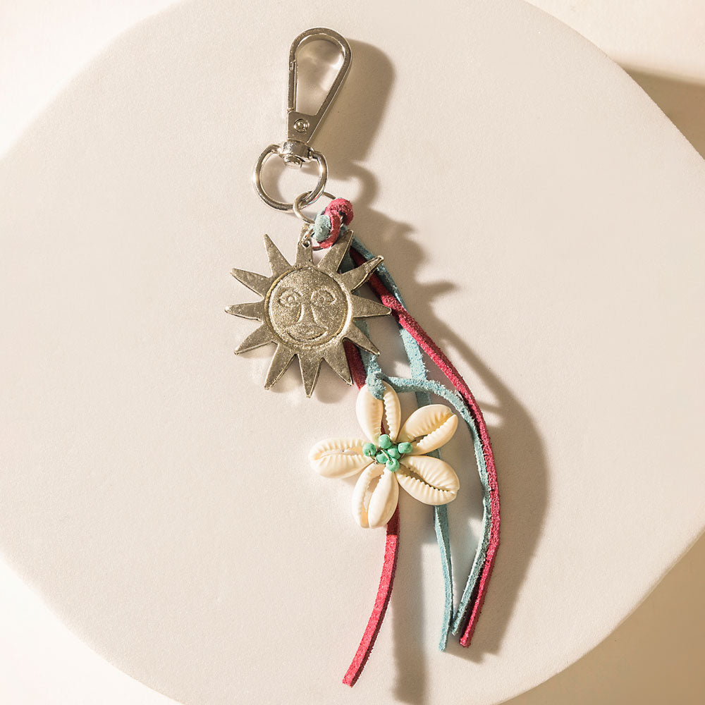 Dawnflower Charm Keychain in Crimson Silver