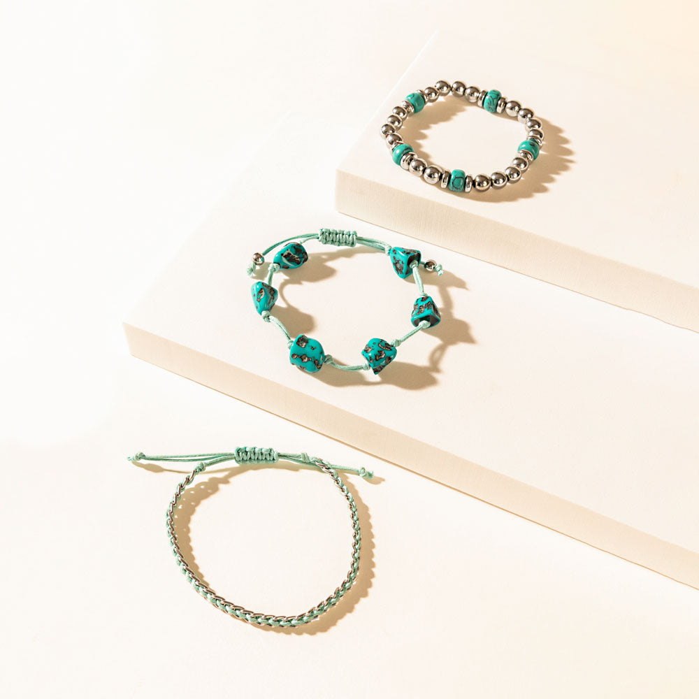 Calm & Chaos Bracelet in Aqua Silver - Myra USA