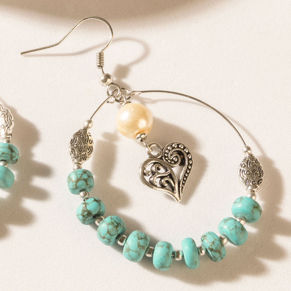 Wild Bloom Heart Earrings in Ranch Teal - Myra USA