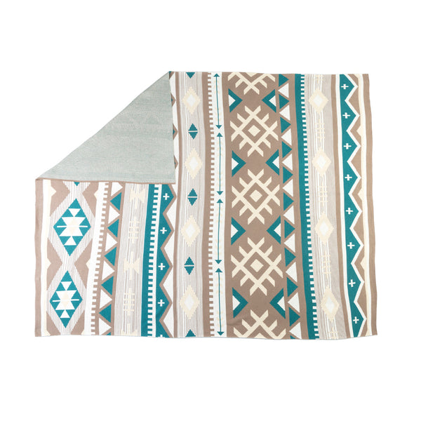 Myra Sagebrush Aztec Cotton Knitted Throw in Teal Dunes - Myra USA