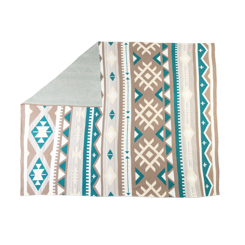 Myra Sagebrush Aztec Cotton Knitted Throw in Teal Dunes - Myra USA