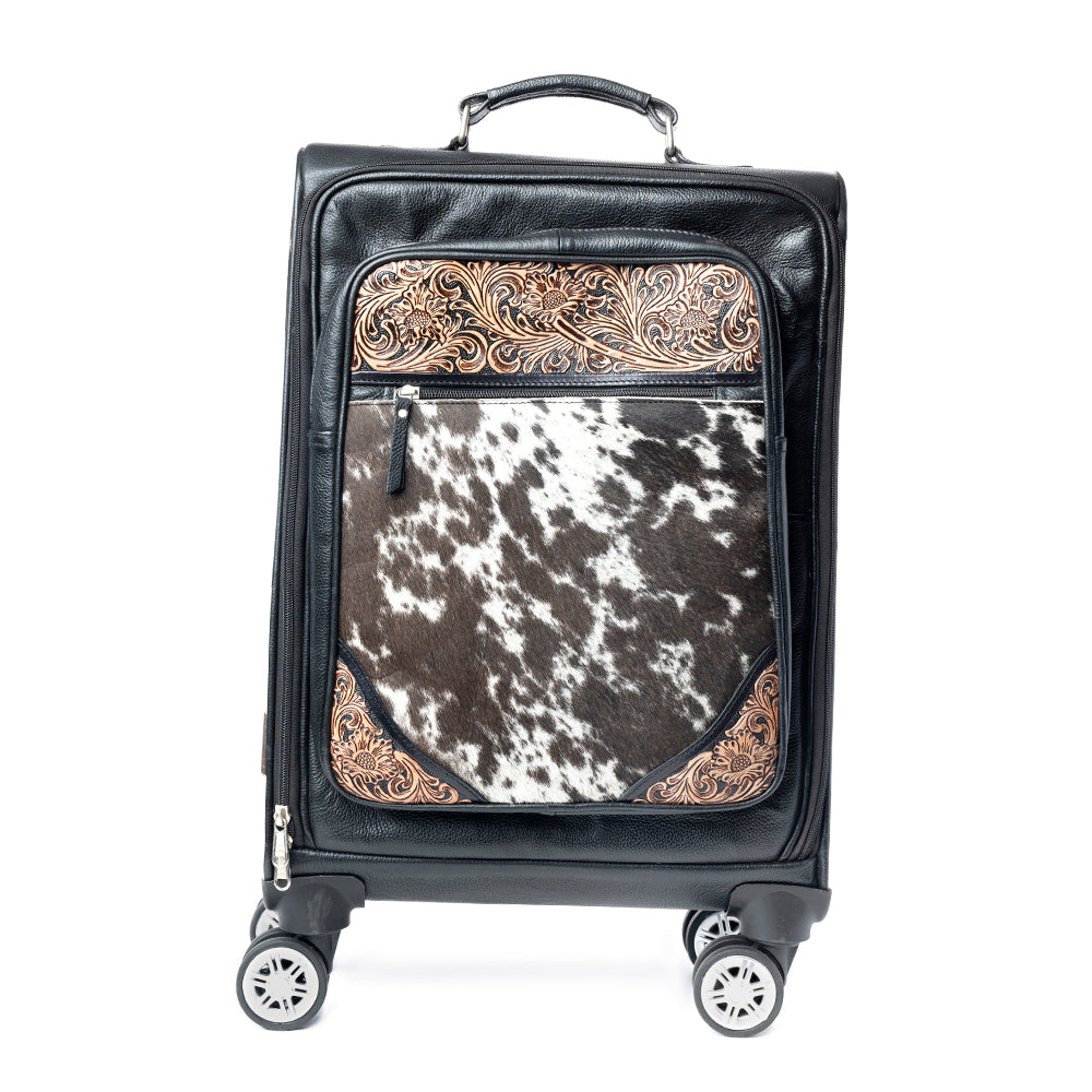 Myra Prairie Shadow Handtooled Hairon Leather Trolley in Stallion Noir