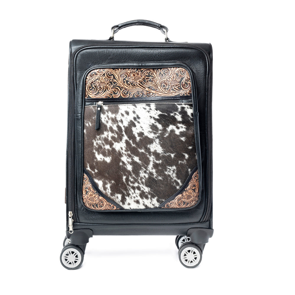 Myra Prairie Shadow Handtooled Hairon Leather Trolley in Stallion Noir
