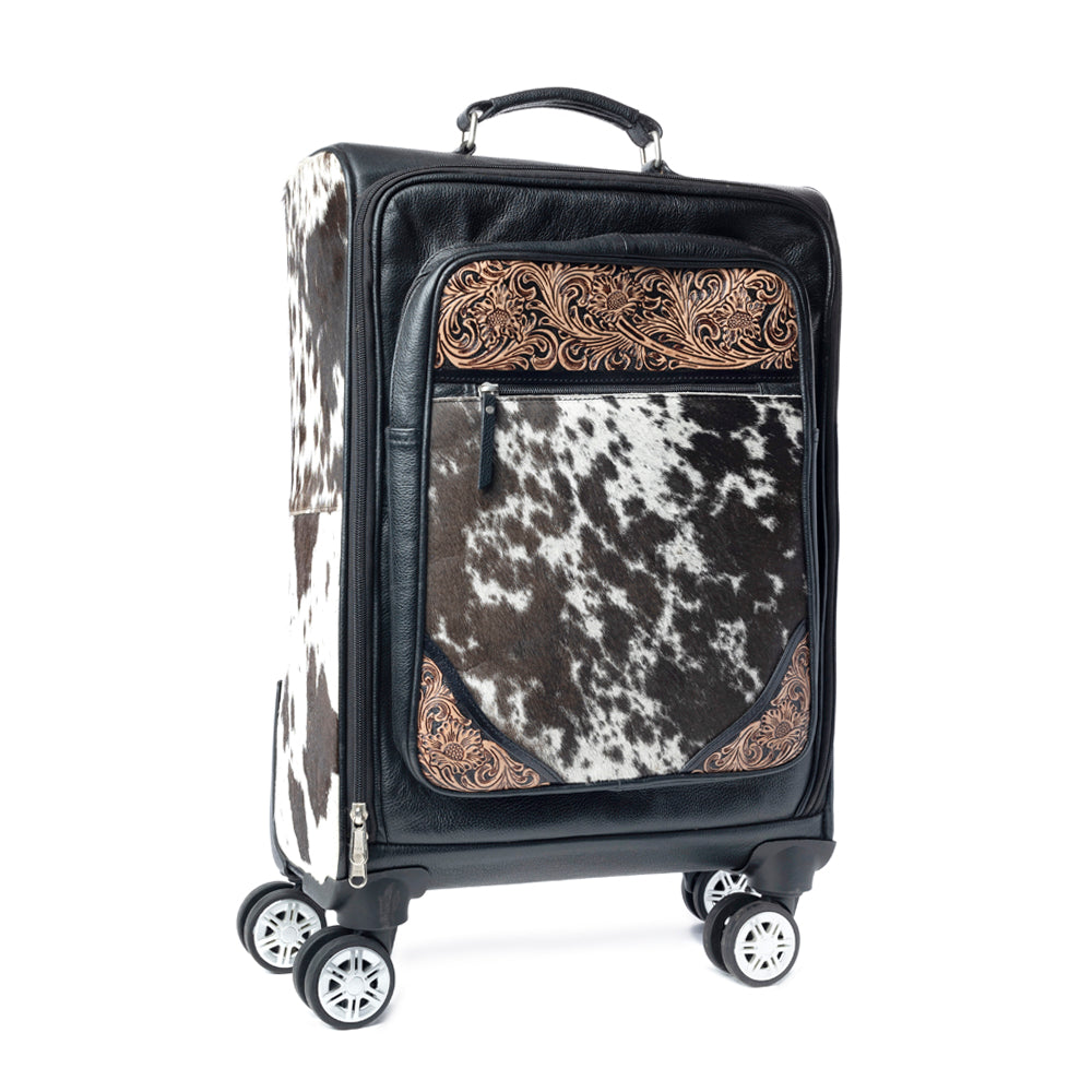 Myra Prairie Shadow Handtooled Hairon Leather Trolley in Stallion Noir