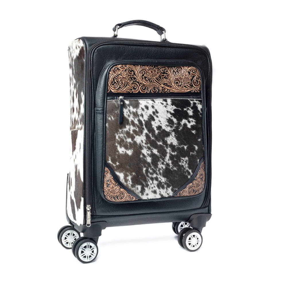 Myra Prairie Shadow Handtooled Hairon Leather Trolley in Stallion Noir