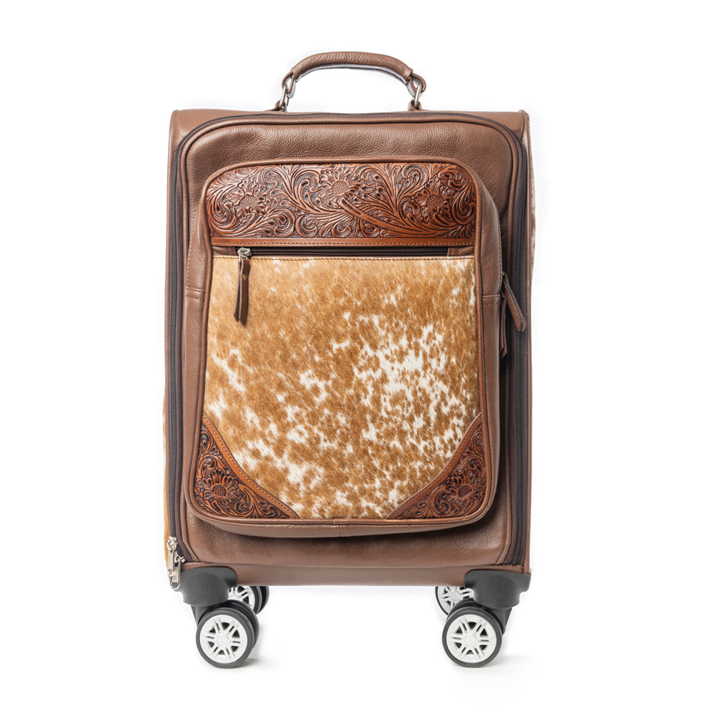 Myra Desert Fawn Handtooled Hairon Leather Trolley in Amber Fawn