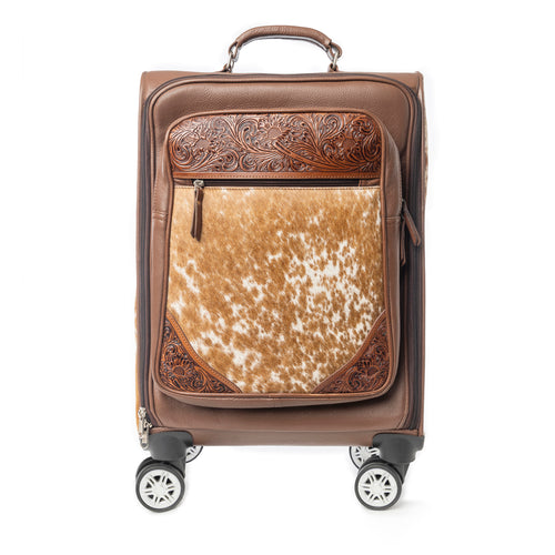 Myra Desert Fawn Handtooled Hairon Leather Trolley in Amber Fawn - Myra USA