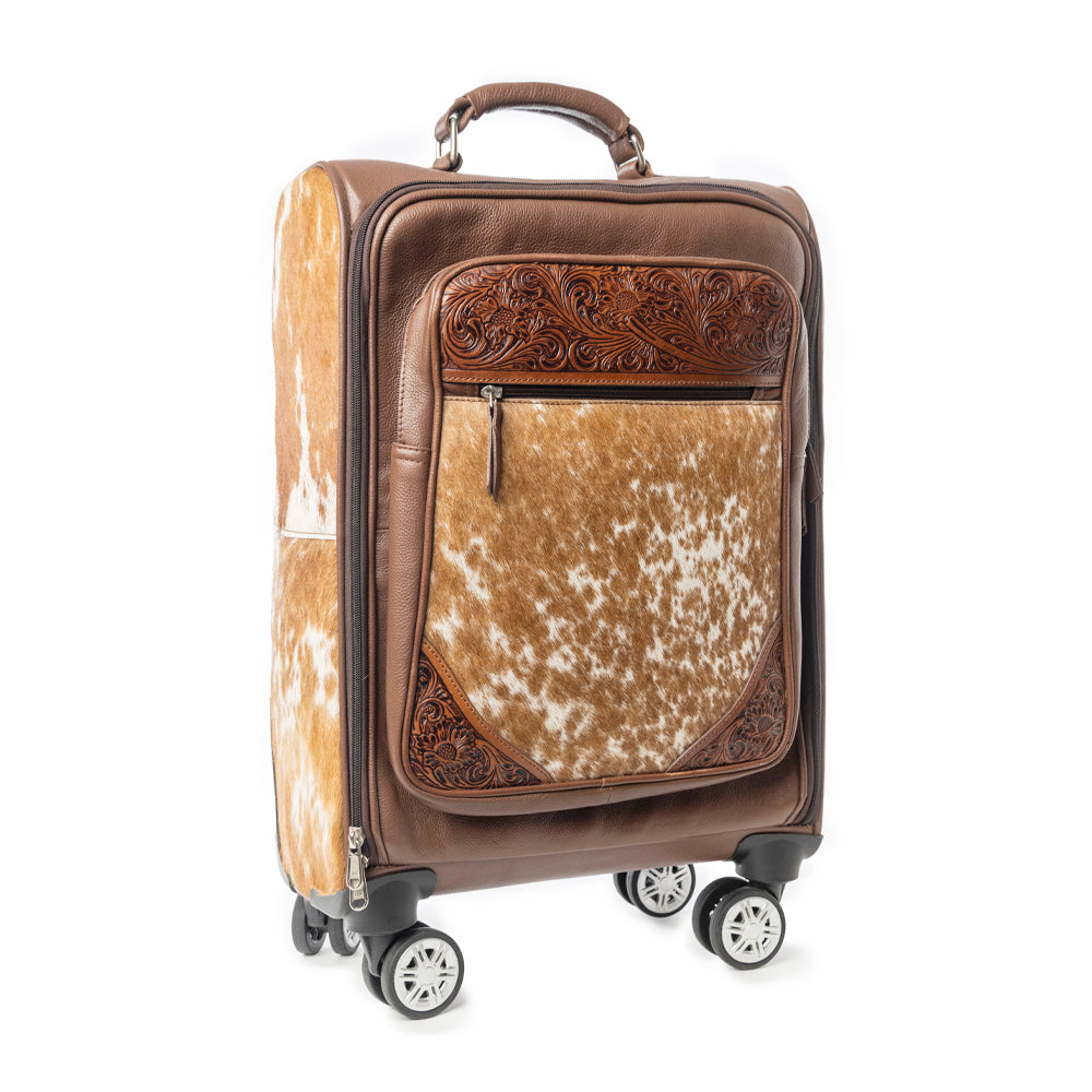Myra Desert Fawn Handtooled Hairon Leather Trolley in Amber Fawn