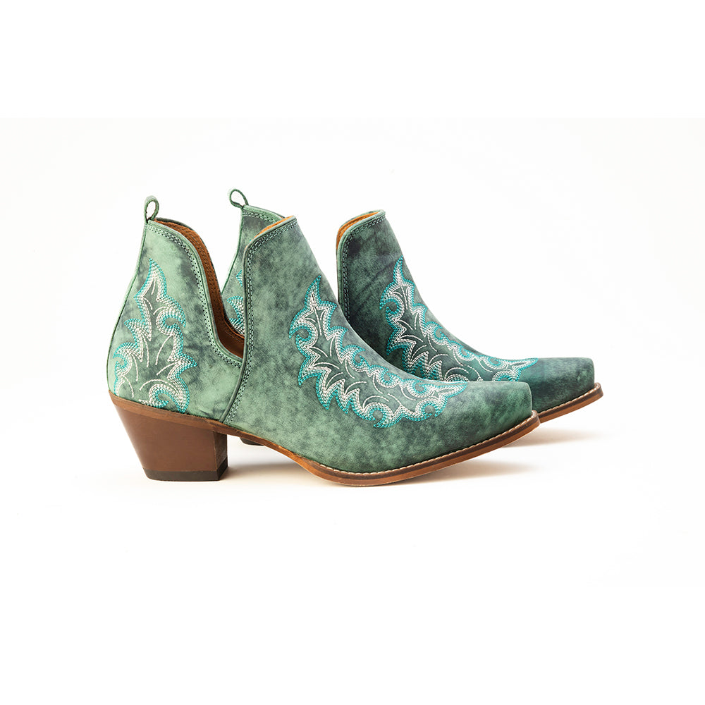 Myra Sagebreeze Embroidered Leather Booties in Lagoon Teal - Myra USA